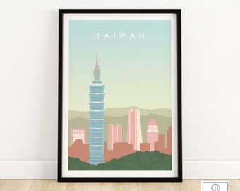 Taiwan Poster Print Wall Art Home Decor | Taipei City Skyline Framed & Unframed Artwork | Taiwan Gift Idea