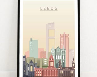 Leeds Skyline Wall Art Print | Leeds Cityscape Poster | Framed & Unframed Wall Decor | Leeds Artwork