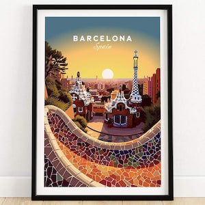 Impresión de póster de viaje de Barcelona / Regalo de cumpleaños / Regalo de aniversario de bodas