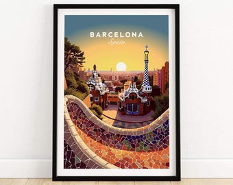 Barcelona Travel Poster Print | Birthday present | Wedding anniversary gift