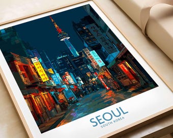 Seoul South Korea Wall Art Poster | Cityscape Print of Vibrant Korean Urban Landscape | Modern Home Decor, Travel Gift, Urban Wall Decor