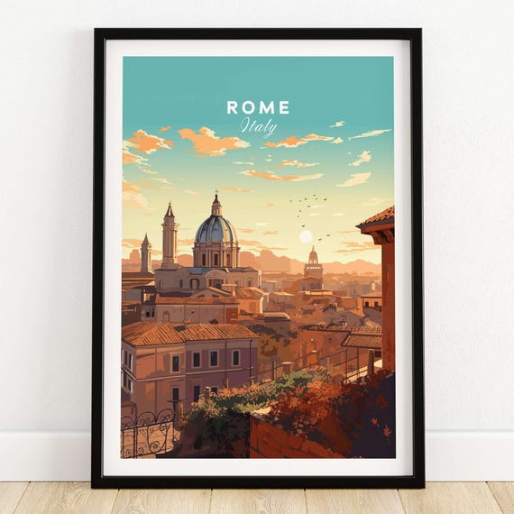 Rome Print Italy Travel Poster | Vintage Wall Art for Home Decor, Birthday, Wedding, Anniversary Gift | Museum-Quality Print