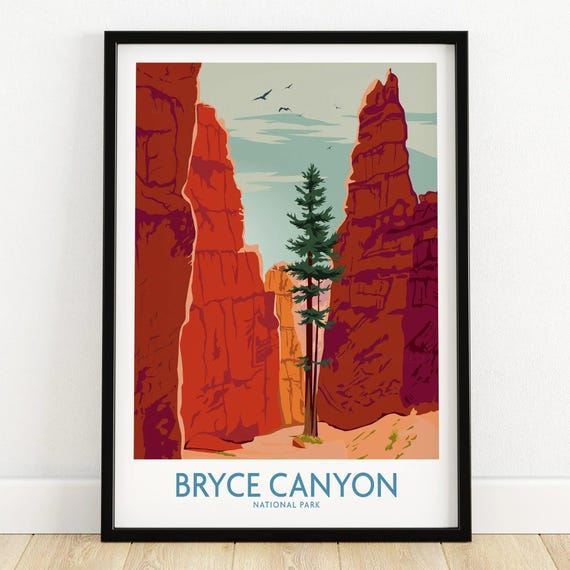 Bryce Canyon Poster Vintage Travel Art, National Park Print, Rustic Wall Decor, Wanderlust Gift, Home Office Decoration, A3 Size Print