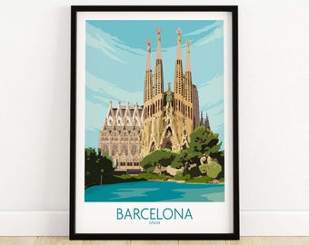 Póster de Barcelona para pared / Lámina de viaje a España / Lámina artística de Barcelona / Lámina de la Sagrada Familia