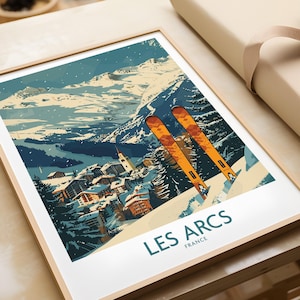 Les Arcs Wall Art Print Frankreich Poster Les Arcs Ski Resort Poster Wintersport Kunstwerk Abenteuer Wohndekor Skilaufen Wandkunst Geschenk für Skifahrer