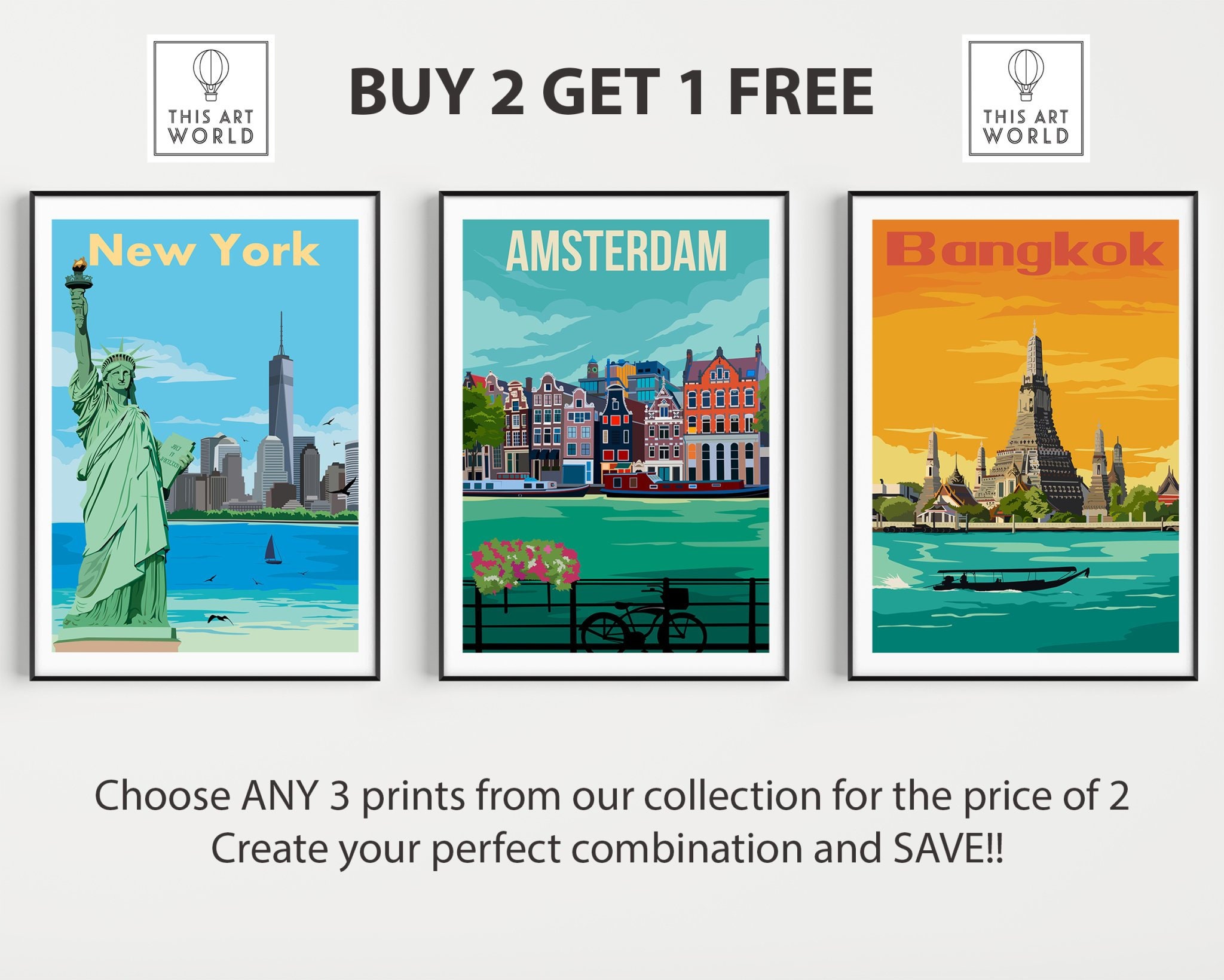 Travel Poster Set Set of 3 Prints SPECIAL COMBO DEAL | Etsy