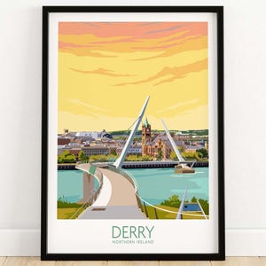 Stampa di Derry / Poster di Derry / Arte murale di Derry / Poster dell&#39;Irlanda del Nord / Poster di viaggio del Peace Bridge di Derry / Poster di Londonderry / Regalo