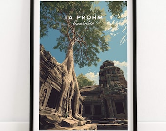 Khmer Temple Ruins Wall Art - Ta Prohm Cambodia Travel Poster