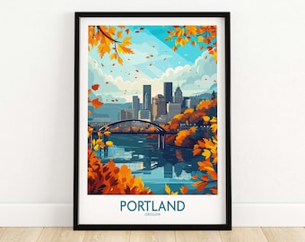 Portland Oregon Travel Poster Print, Wall Art Home Decor Gift