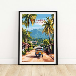 Stampa artistica Tuk-Tuk dello Sri Lanka - Poster di viaggio dell'Asia meridionale, scena di strada dell'isola