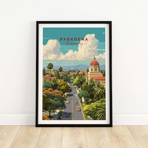 Pasadena Vintage Cityscape Poster, Travel Wall Art Gift, Framed Urban Views Print, California Room Decor, Stylish Office Display Piece