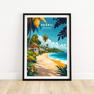 Negril Travel Print Jamaica Wall Art Print Jamaica Poster Wall Decor Illustration Jamaica Art Gift Negril