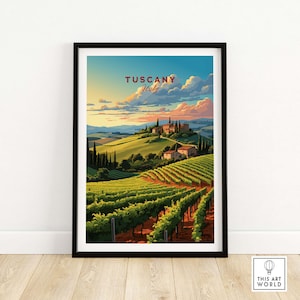 Tuscany Wine Print Wall Art Print Travel Print | Home Décor Poster Gift | Digital Illustration Artwork | Birthday Present