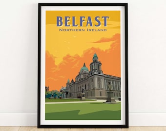 Belfast Print Northern Ireland | Wall Art | Travel Poster | Home Decor | Framed & Unframed Gift Idea