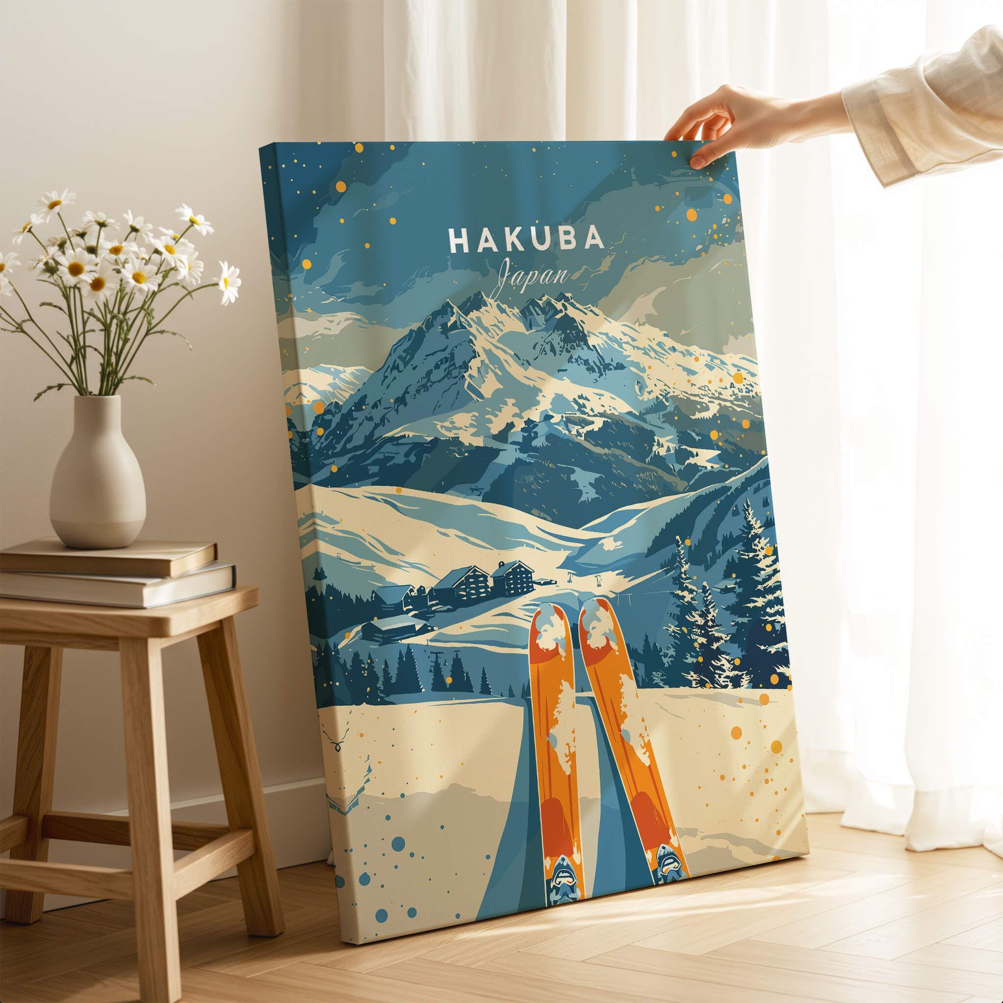 Yオリジナルアート作品 RAINBOW2000 HAKUSAN ポスター Hakuba Ski Resort Art Print Skiing Wall Art Japan Winter Sports
