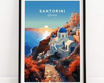 Santorini Print | Birthday present | Wedding Anniversary Gift | Greece Travel Poster | Santorini Wall Art