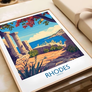 Rhodes Poster Greece Rhodes Wall Art Print Travel Poster Rhodes Wall Decor Rhodes Art Lovers Gift Rhodes Greece Illustration Greece Art Gift