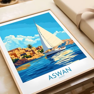Impresión artística de pared de Asuán, póster de viaje, decoración del hogar, póster artístico de Asuán, regalo, ilustración de Asuán, impresión para amantes del arte