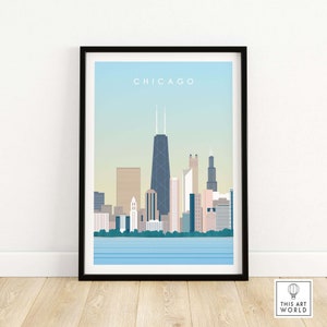 Chicago Print Wall Art | Chicago Travel Poster | Cityscape Wall Decor | Chicago City Poster Art | Chicago Skyline Travel Gift Artwork