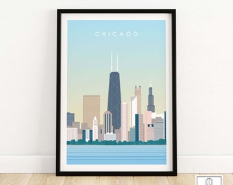 Chicago Print Wall Art | Chicago Travel Poster | Cityscape Wall Decor | Chicago City Poster Art | Chicago Skyline Travel Gift Artwork