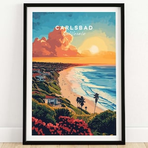 Carlsbad Travel Print Wall Art California Coastal Decor Beach House Gift for Art Lovers Carlsbad Wall Hanging Home Decoration