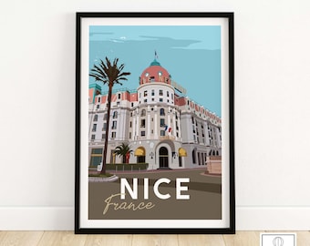 Nice Poster | Travel Print France | Nice Wall Art | Cote d'Azur Poster | Nice France Poster | Vintage Poster Print | Hotel Negresco Print