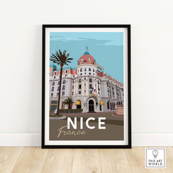 Nice Poster | Travel Print France | Nice Wall Art | Cote d'Azur Poster | Nice France Poster | Vintage Poster Print | Hotel Negresco Print