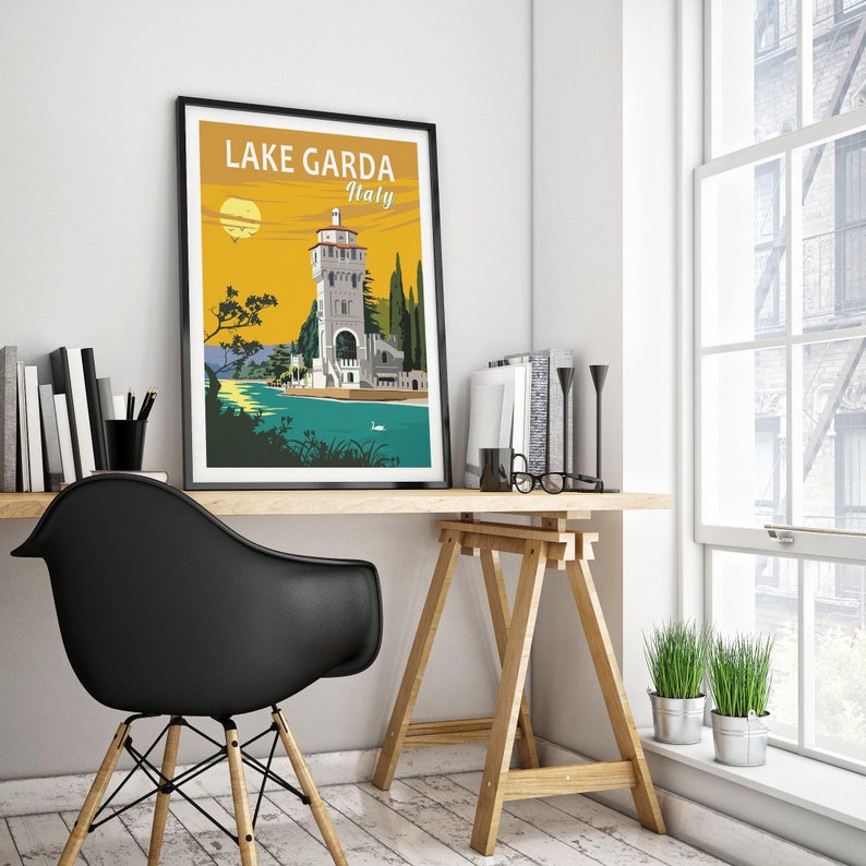Lake Garda Print Italy Lake Garda Wall Art Poster Vintage Etsy