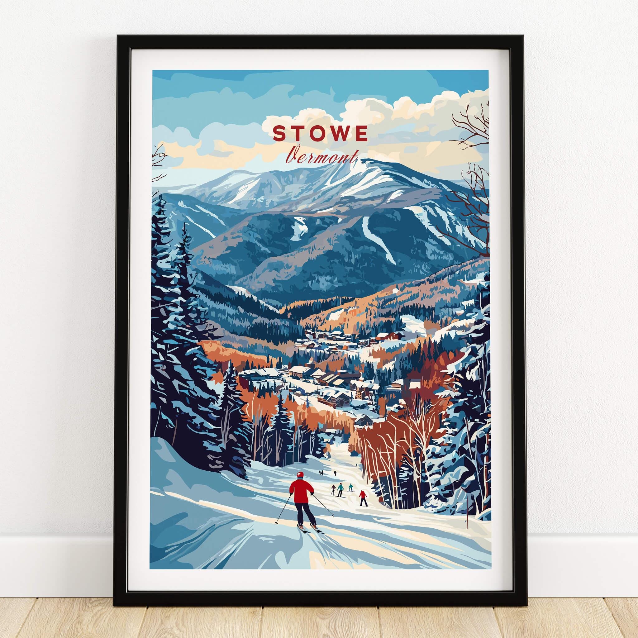 Stowe Ski Print Vermont Mountain Art Ski Lodge Wall Decor Winter