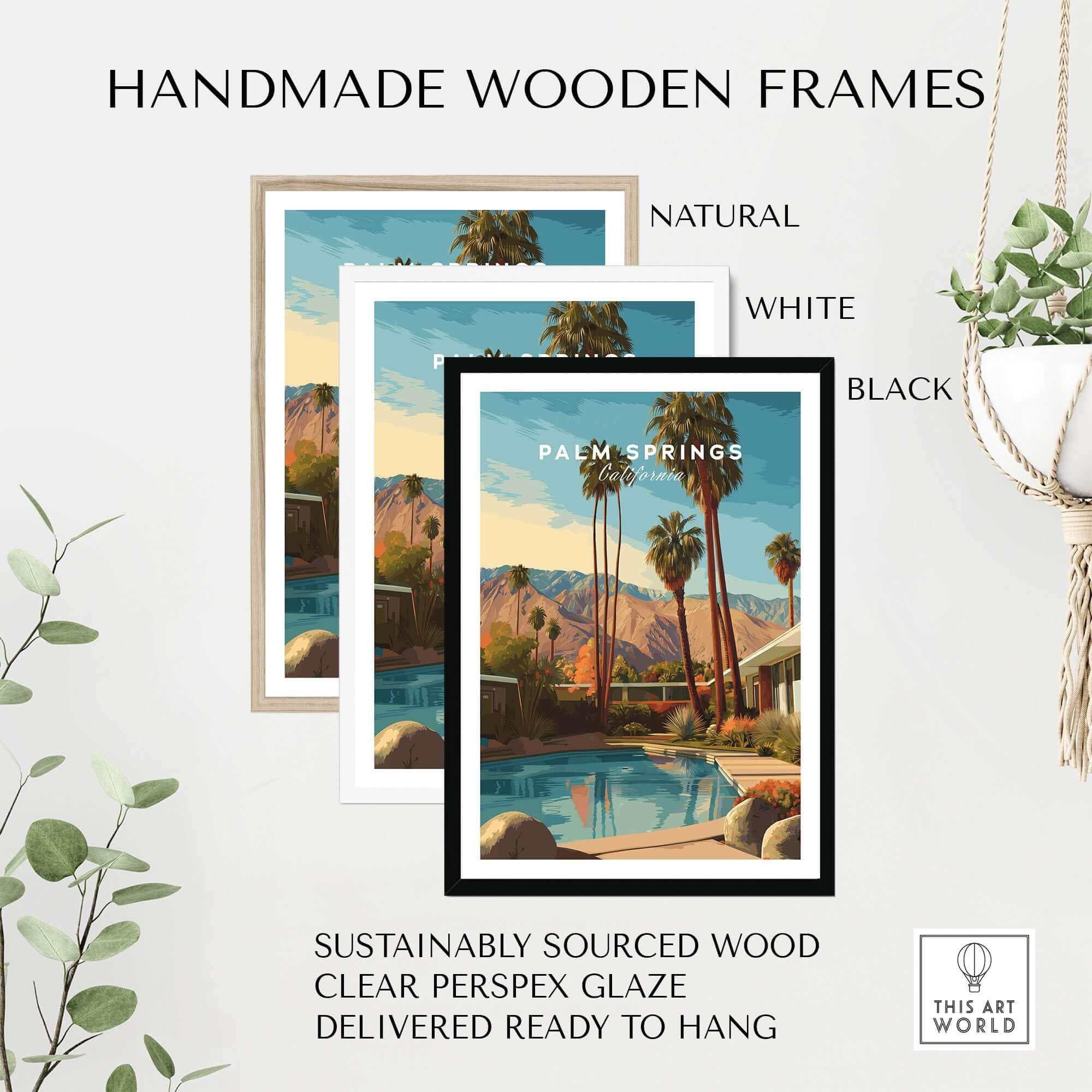 Modernica Palm Graphics アートポスター 額装 Mid Century Modern Palm Springs Poster, Desert City Wall Art