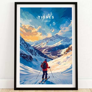 Tignes Ski Poster French Alps Print Skiing Wall Art Mountain Lodge Decor Tignes Ski Resort Poster Winter Sports Artwork Adventure Home Decor