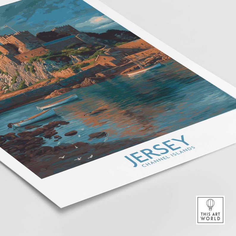 Jersey Channel Islands Art Print - Mont Orgueil Castle showcasing the scenic fortress and coastal beauty.