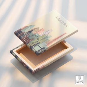 London Skyline Print | Wall Art box design featuring iconic London landmarks and soft color palette