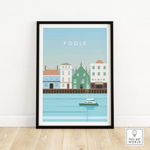 Poole-print | Poole-poster | Muurkunst Poole Dorset | Poole Quay Harbor-kunstwerk | Cadeau-idee voor Poole | Ingelijste en ingelijste kunstdruk