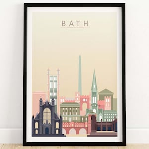 Bath England Skyline Poster | Bath Skyline Print | Bath Somerset | Bath City Wall Art | Bath Cityscape Gift Idea