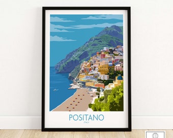 Positano Print | Italy Travel Poster | Positano Wall Art | Amalfi Coast Print | Italian Gift | Framed & Unframed Positano Art Print