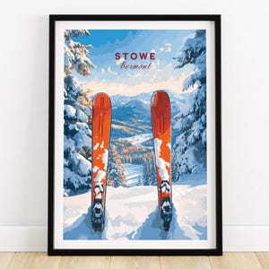 Stowe Ski print Vermont Mountain Art Ski Lodge muur decor wintersport kunstwerk Mountain Home Alpine chalet cadeau Adventure Sport Resort
