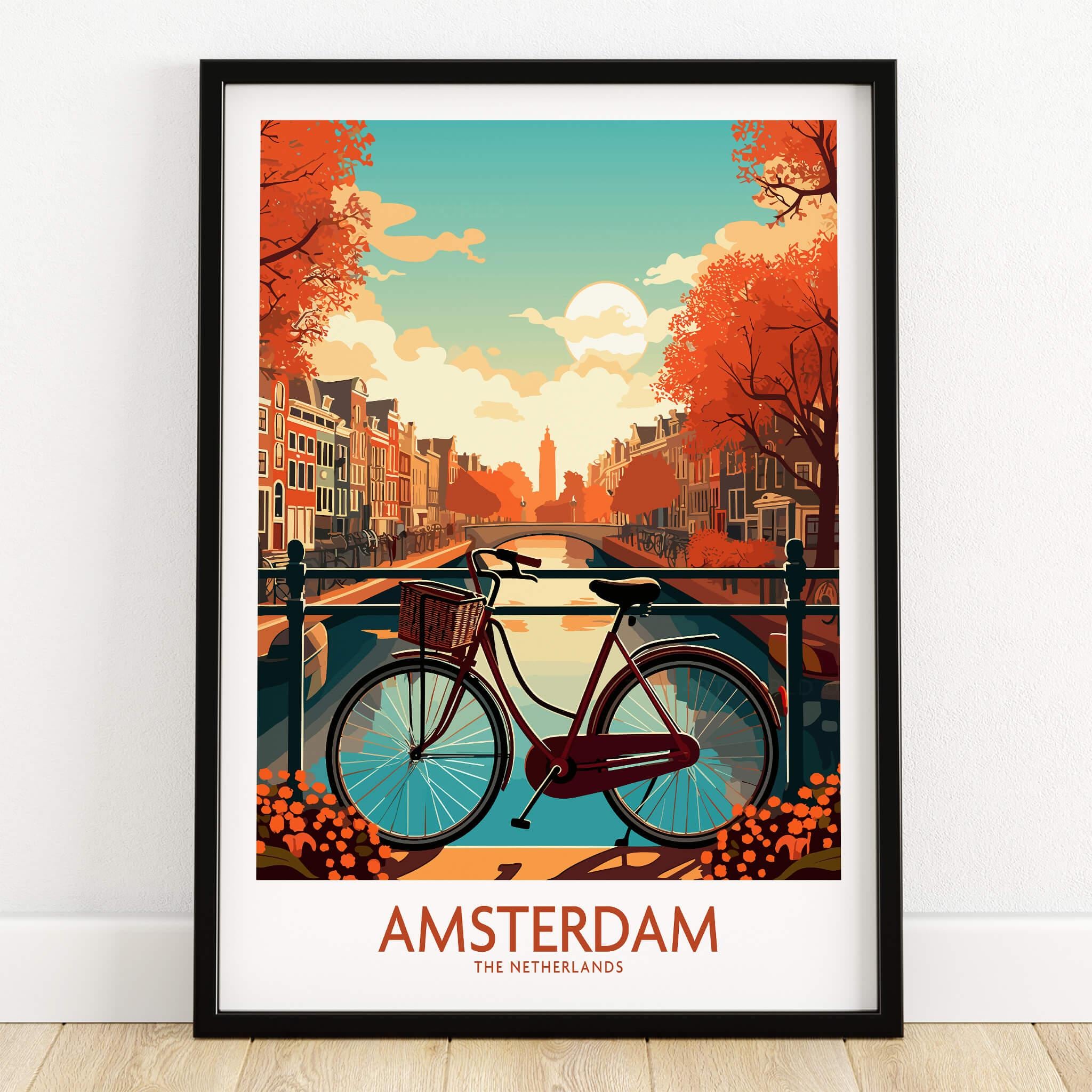 Amsterdam Wall Art With Bike Travel Print | Home Décor Poster Gift