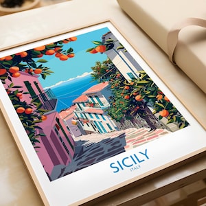Sicily Travel Poster - Vibrant Colors Stunning Details and Memories of Italian Island Adventure Hang in Your Home or Office Today Italy