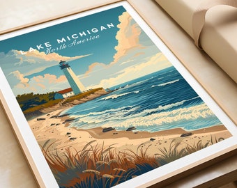 Väggkonst för Michigansjön Resetryck Poster för Michigansjön Gåva Heminredning Konstälskare för Michigansjön Gåva Konstverk för Michigansjön