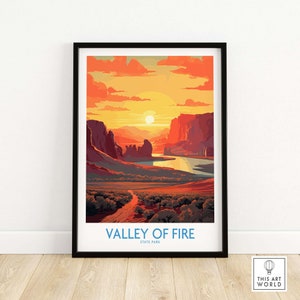 Póster de pared del parque estatal Valley of Fire, impresión artística, póster de viaje, regalo de cumpleaños, decoración de pared, ilustración personalizada