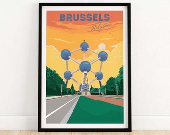 Bruxelles Imprimer | Poster de voyage en Belgique | Art mural | impression d'art vintage | Oeuvre d'art encadrée et non encadrée | Idée cadeau déco