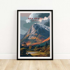 Ben Nevis Scotland Poster - Snow-Capped Mountain Wall Art, Dramatic Highland Landscape Print for Home Decor