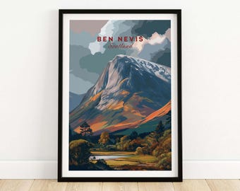 Ben Nevis Scotland Poster - Snow-Capped Mountain Wall Art, Dramatic Highland Landscape Print for Home Decor