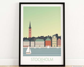 Impressão de Estocolmo | Pôster de Viagem da Suécia | Arte de Parede de Estocolmo | Decoração Sueca para Casa | Impressão Escandinava | Estocolmo, Suécia, com ou sem Moldura