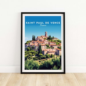 Saint Paul de Vence Print, Vintage Style Poster, French Village Gift, Travel Gift For Her, Countryside Wall Decor, Home Office Art