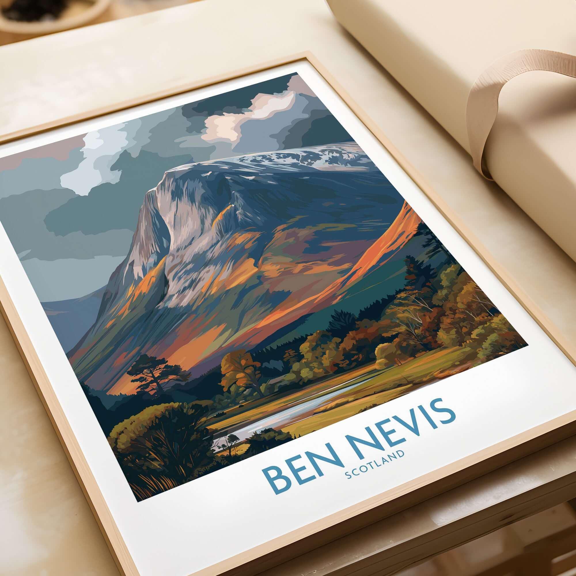 Ben Nevis Wall Art Scotland Print - Cloudy Peak Scottish Artwork 