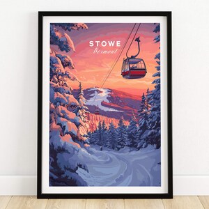 Stowe Ski Resort Art Print skiën muur kunst Vermont wintersport kunstwerk Ski Lodge decor kunst berg Home decor poster cadeau skiën