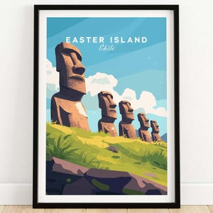 Easter Island Travel Print Wall Art Easter Island Wall Hanging Home Decor Easter Island Gift Art Lovers  Chile Wall Art Print