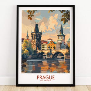 Prague Travel Poster Vintage Wall Art Print, Czech Republic Cityscape Decor, Gift for Travelers, Home or Office Decoration, Tourist Souvenir